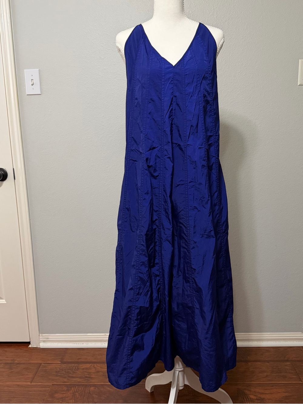 Athleta Canopy Parachute Maxi Dress Small Poseidon Blue V-Neck Pockets Oversized